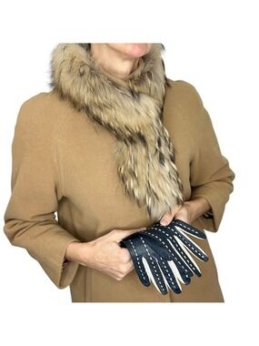 Vintage mid-century Morgan's blue white woven Italian leather driving gloves 6